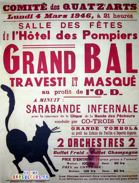Voici l'affiche du bal du Chat Noir 1946